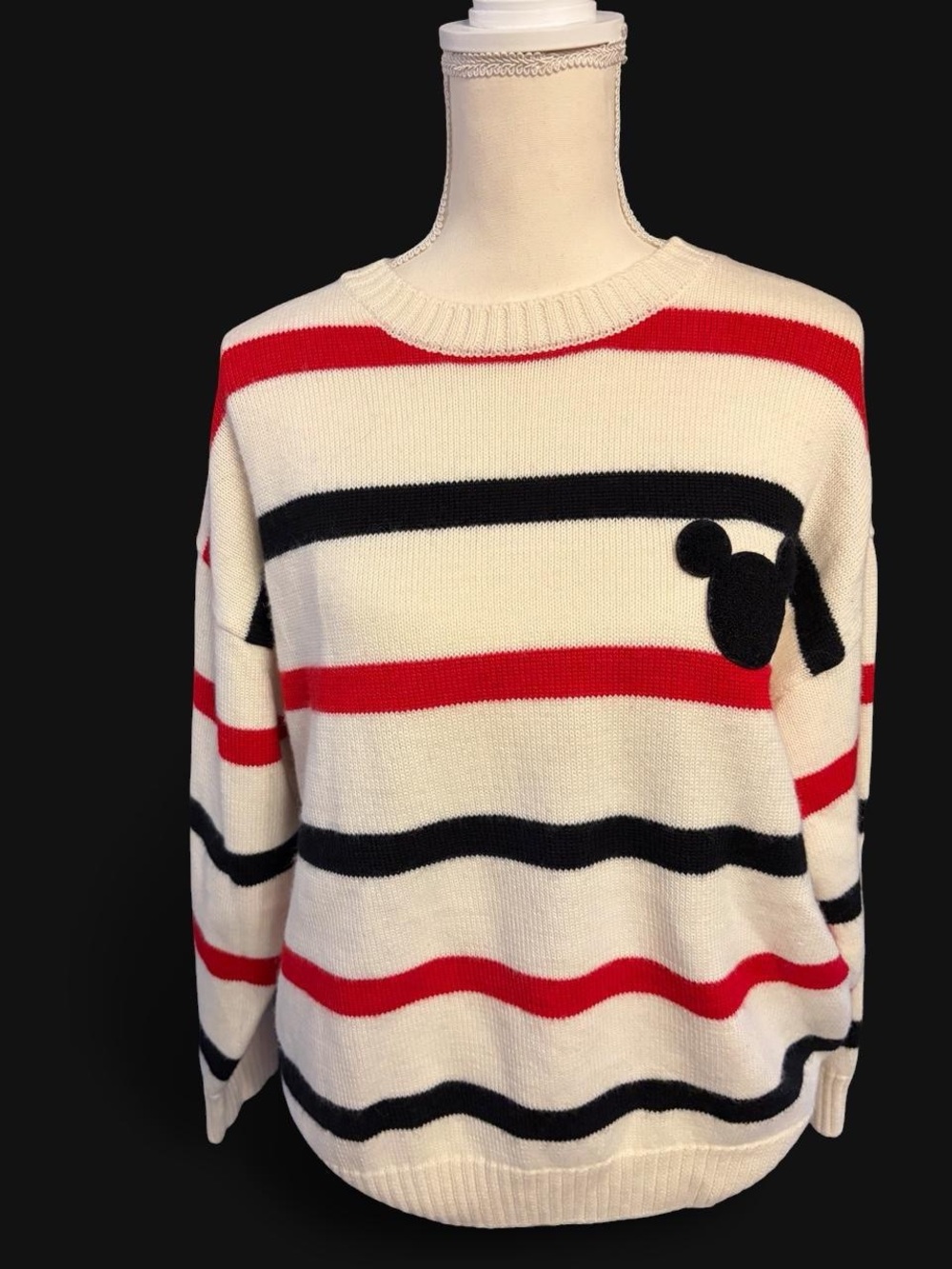 Forever 21 Ivory Crewneck Sweater with Red and Black Stripes